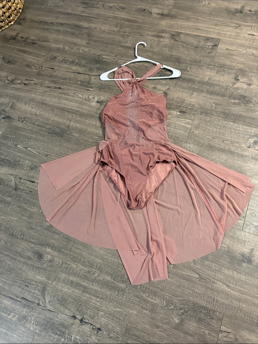 Women’s Halter Dance Costume in Dusty Rose with Rhinestones